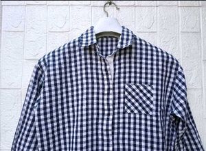 New with tag Korean Blue Gingham Checkered Shirt