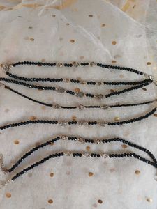 Black Beaded Anklets - 7 pieces