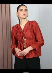 Chic Rust Tie-Front Blouse
