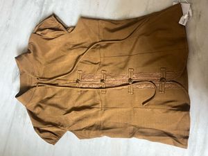 Brown Lace Detail Chinese Collar Top
