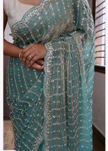 Stunning Sequined Teal Saree