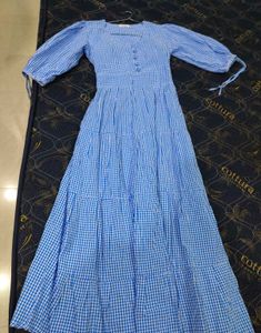Blue Gingham Tiered Maxi Dress