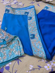 Royal Blue Designer Saree with Ready-Made Stitched