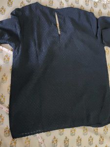 Navy Blue Textured V-Neck Top