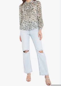 Chic Floral Print Sheer Blouse with Tie