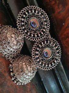 Silver Peacock Jhumka Earrings