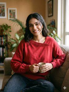 Red Asymmetrical Neckline Sweater