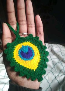 Handmade Crocheted Peacock Feather Ornament