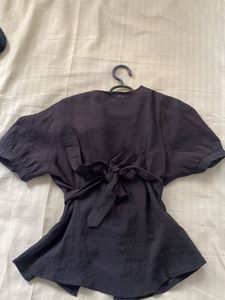 black  Button-Up Blouse with Belt