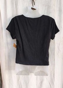 Chic Black Ruched Square Neck Top