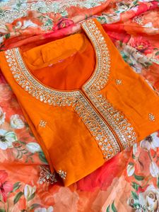 Orange Kurta with duppata only Embroidery
