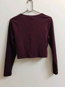New Maroon Tie-Front Crop Top