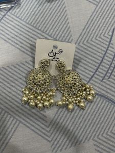 Elegant Pearl &amp; Crystal Chandbali Earrings