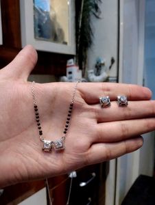 Mangalsutra With Earrings Set Pure Silver 925