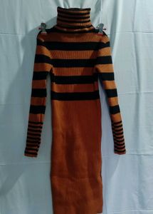Brown Striped Knit Sweater dress