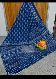 Navy Blue Block Print Saree