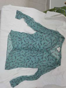 Monsoon Sage Green Bird Print CrinkleBlouse Top