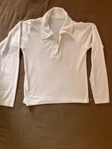 Vintage White Long Sleeve Polo Shirt