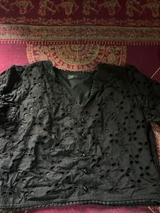 Black Eyelet Detail Blouse