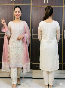combo suit pink &amp; white and golden brown