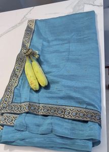 Elegant Blue Saree with Gold Border  blouse p