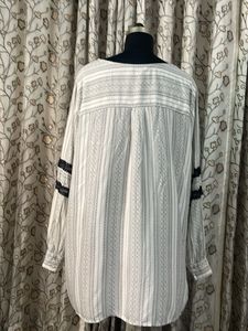 White &amp; Black Striped Kurta with Lace