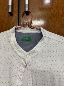 Men's White Polka Dot Button-Up Shirt