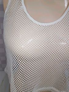 (429)White Mesh Tank Top