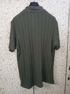 Zudio Men's Olive Green self design Polo T-Shirt