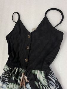 Women's Black Leaf Print Romper
