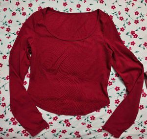 Ribbed Red Long Sleeve Crop Top