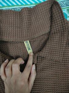 Brown Waffle Knit Collared Top