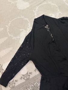 Elegant Black Lace Sleeve Peplum Top