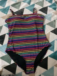 XL Imported Vibrant Striped One-Piece Swimsuit