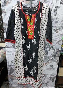 Stylish Black 👗💯 % cotton & White Printed Kurta