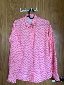 Pink Wavy Pattern Button-Up Shirt