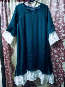 Elegant Teal Kurta and pant  with Lace Trim