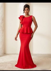 Elegant Red Peplum Gown