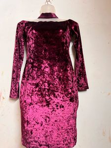 Burgundy Velvet Choker Dress
