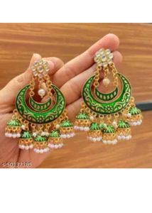 Green & Gold Jhumka Earrings