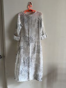 JANASYA White &amp; Grey Kurta(without pants)| Size XS