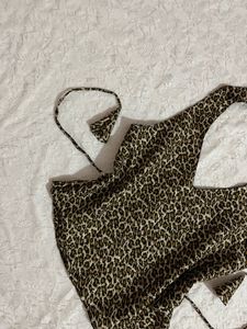 y2k Leopard Print asymmetrical Halter Top