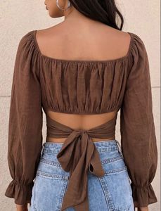 Brown Tie-Up Square Neck Top