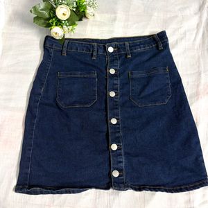 Classic Denim Button-Front Skirt