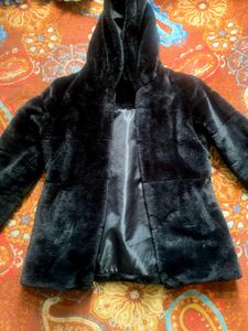 Black Faux Fur Hooded Coat