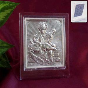 Elegant 999 Silver Saraswati Maa Photo Stand Frame