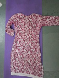 Floral Print Kurta with Lace Detail