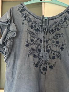 Blue Embroidered Tunic Top