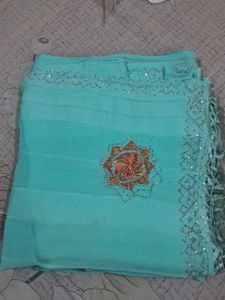 Stunning Teal Saree with Embellishments