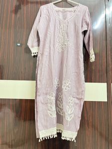 Cream Kurta with Floral Applique